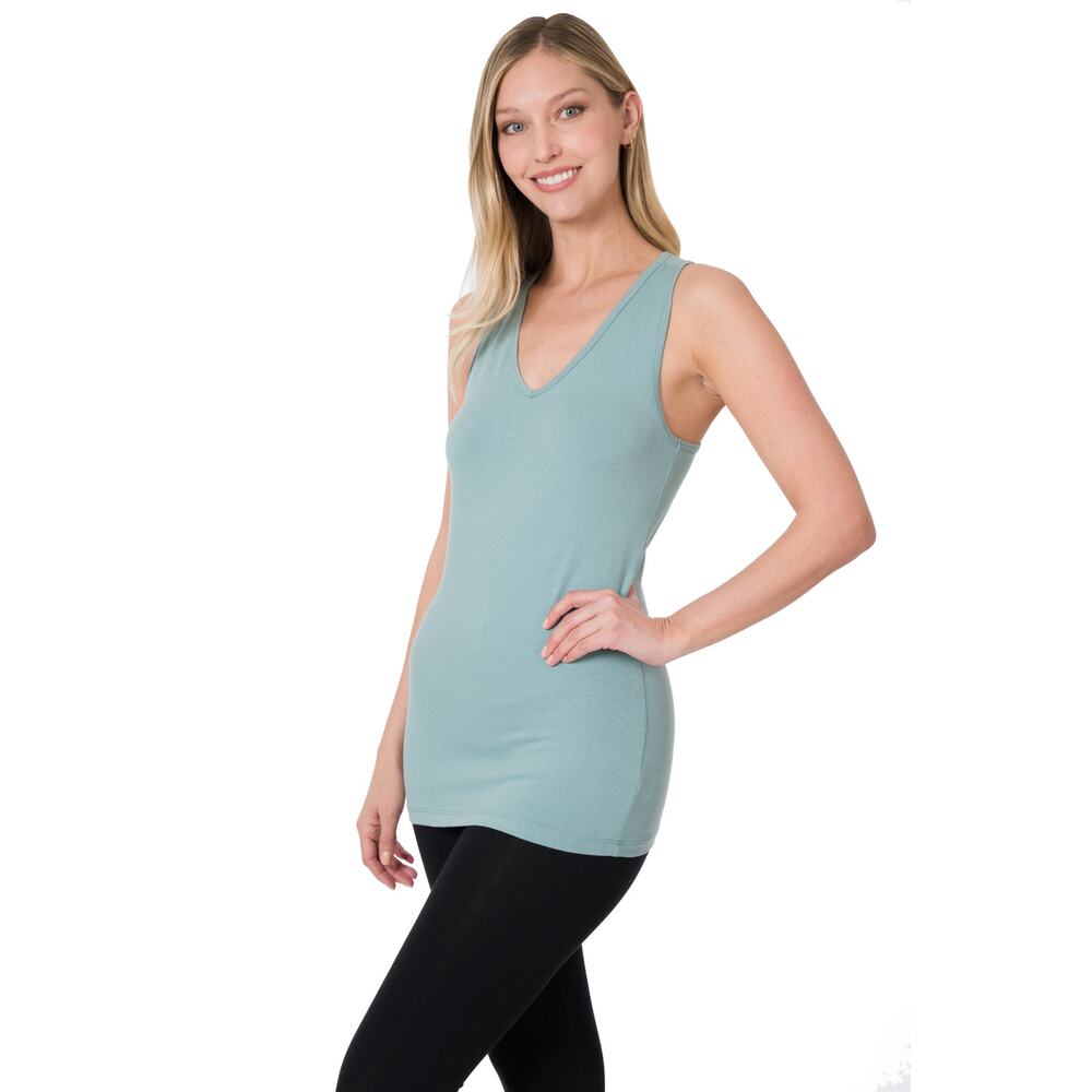 Zenana Women's Cotton Spandex Racerback Tank Top Blue Grey NWT